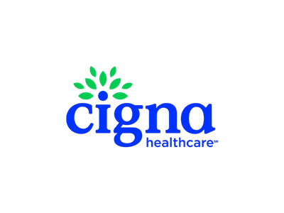 Cigna healthcare logo in blue and green with a stylized green leaf design above the name