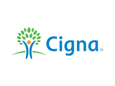 Cigna logo with blue text and a green-and-blue stylized person under a tree