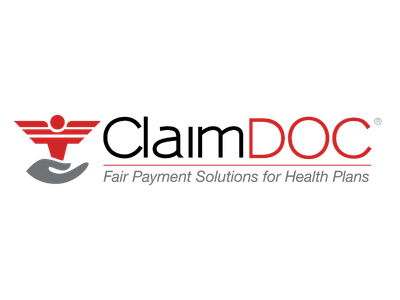 ClaimDOC logo with red and gray icon and tagline “Fair Payment Solutions for Health Plans”