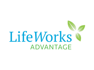 LifeWorks Advantage logo in blue and green with leaf design