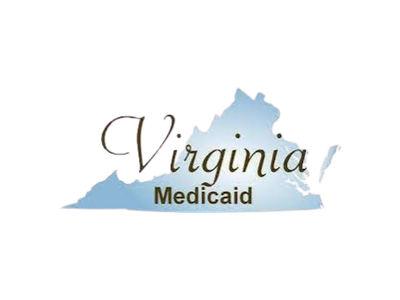 Virginia Medicaid logo with blue Virginia silhouette and stylized text