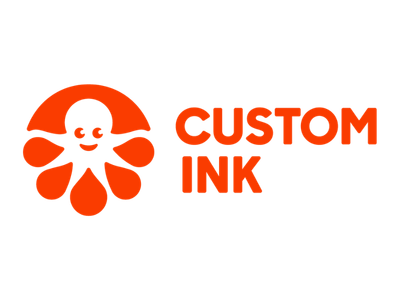 Orange octopus logo with “CUSTOM INK” text in bold orange letters on a white background