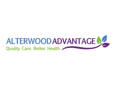 ALTERWOOD ADVANTAGE logo with blue and purple text, green leaves, and the slogan “Quality Care. Better Health.”