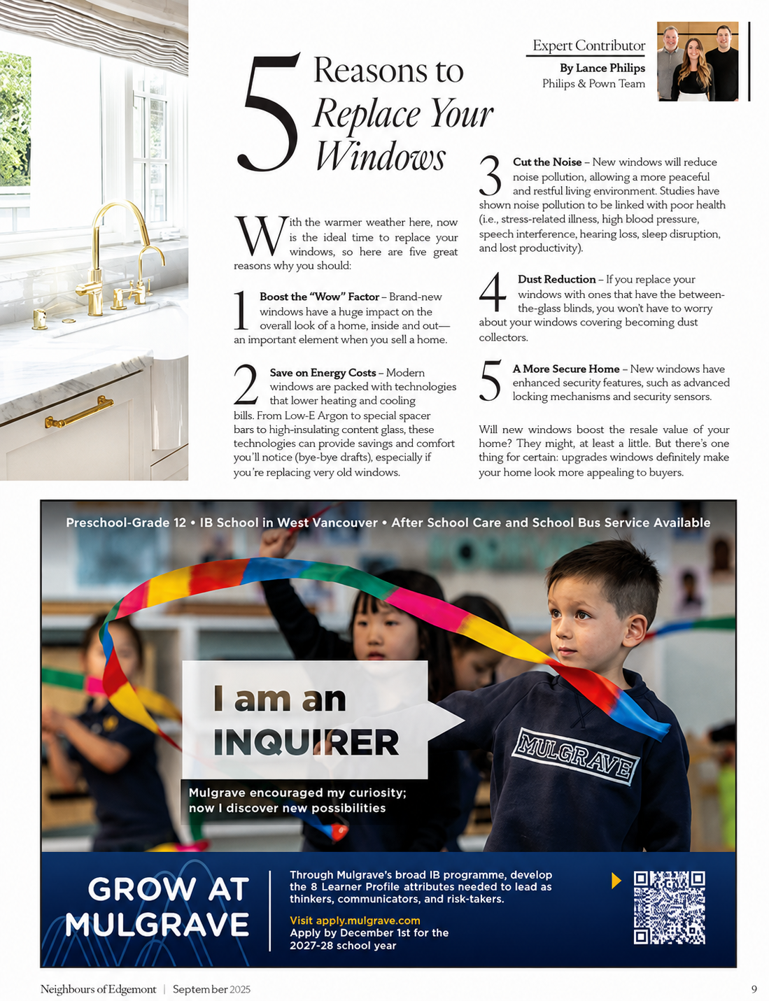 Collage of church newsletter pages with worship photos, “Not on Our Watch” article, and event announcements