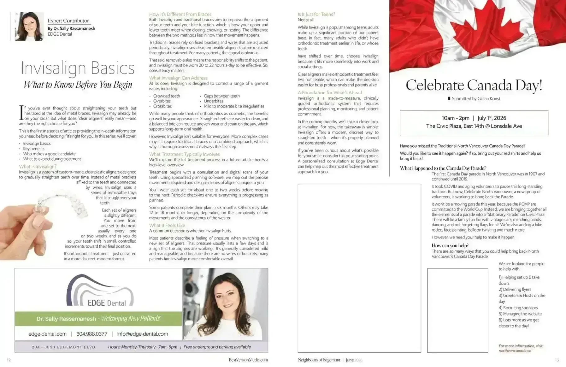 Collage of Canada Day posters and flyers with red maple leaves and celebratory text.