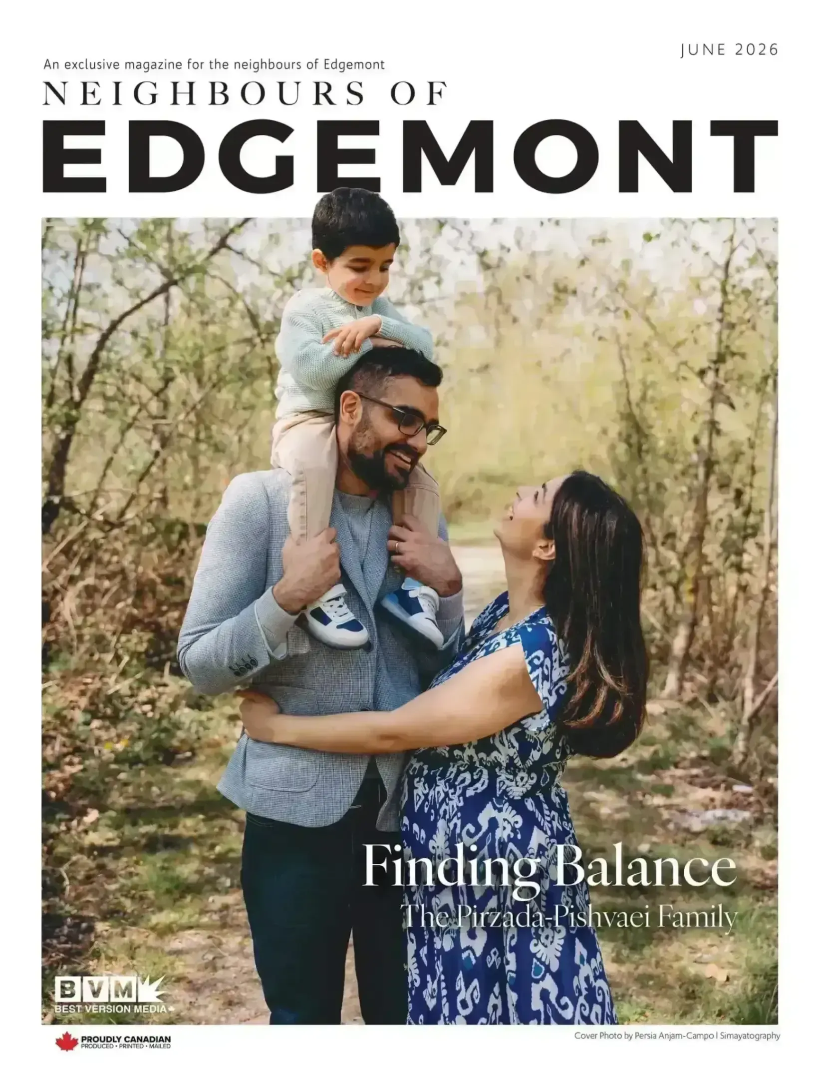 Cover of Neighbours of Edgemont magazine showing a family embracing in an orchard.