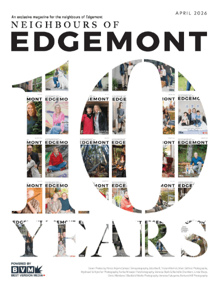 Cover of “Neighbours of Edgemont” magazine celebrating 40 years, with a collage in the numbers “40.”