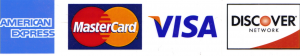American Express, MasterCard, Visa, and Discover payment logos in a row