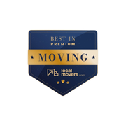 A blue and gold badge that says `` best in premium moving ''.