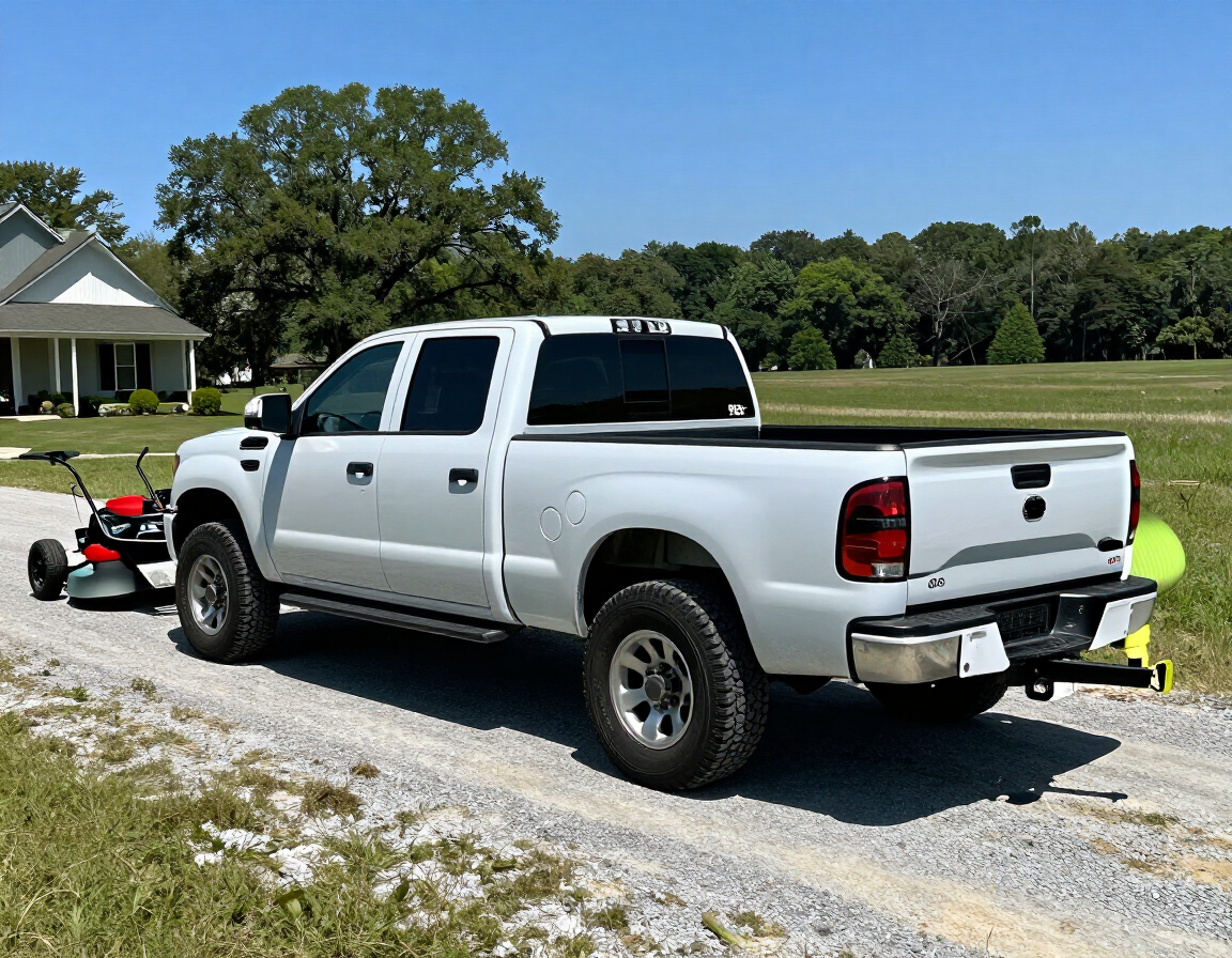 Ozark Landscaping and Lawn Care truck and trailer ready to serve Perryville, AR