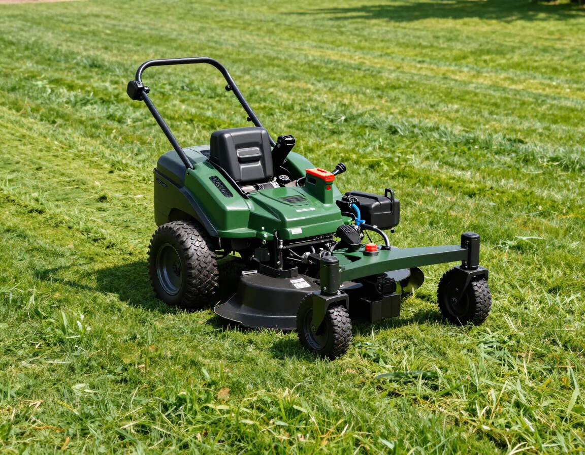 Commercial mower cutting a green Perryville lawn with clean mowing stripes