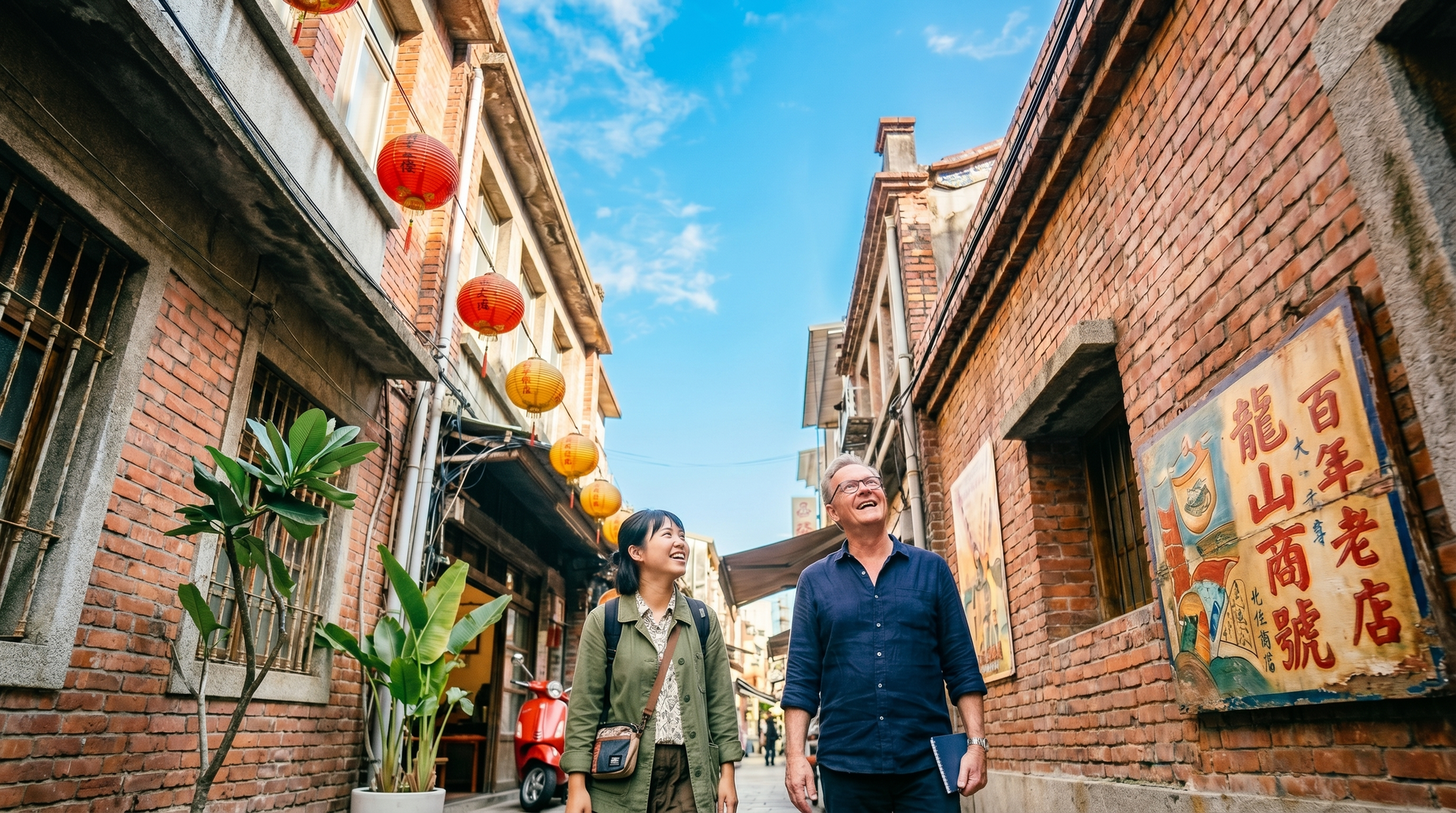 A teacher with a student having a cultural tour in Taiwan