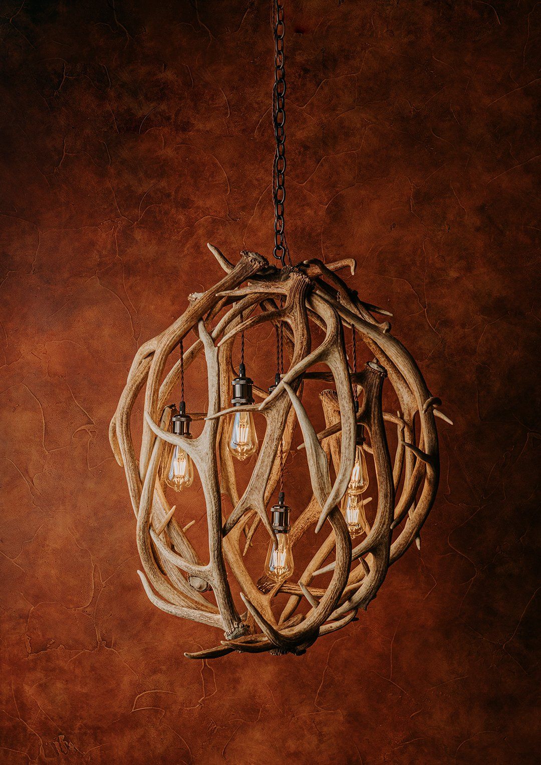 Round antler light with edison bulbs