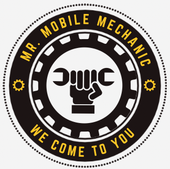 Circular logo for Mr. Mobile Mechanic with a wrench fist and the slogan “We Come to You”