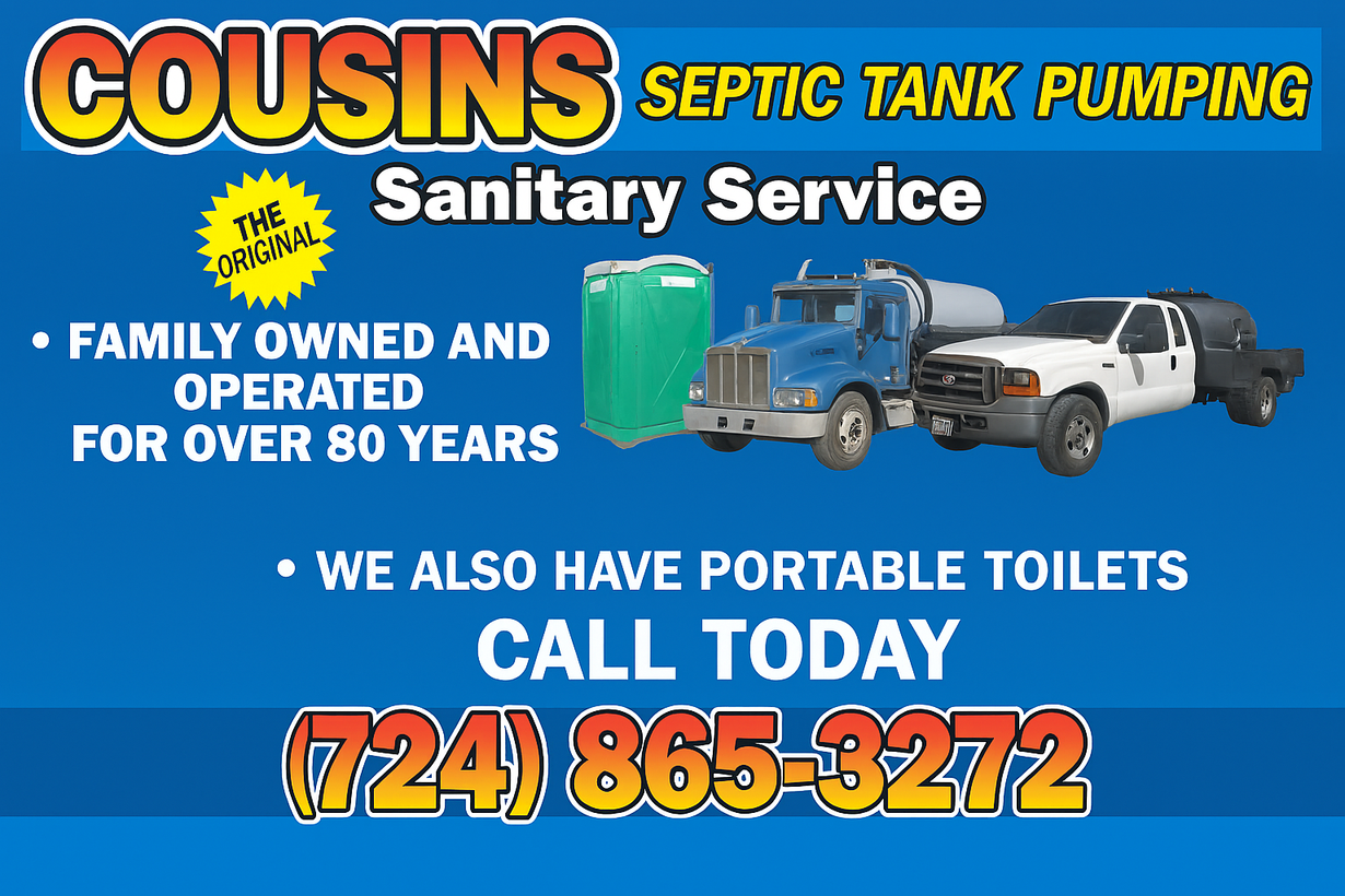 Advertisement for Cousins Septic Tank Pumping and Sanitary Service
