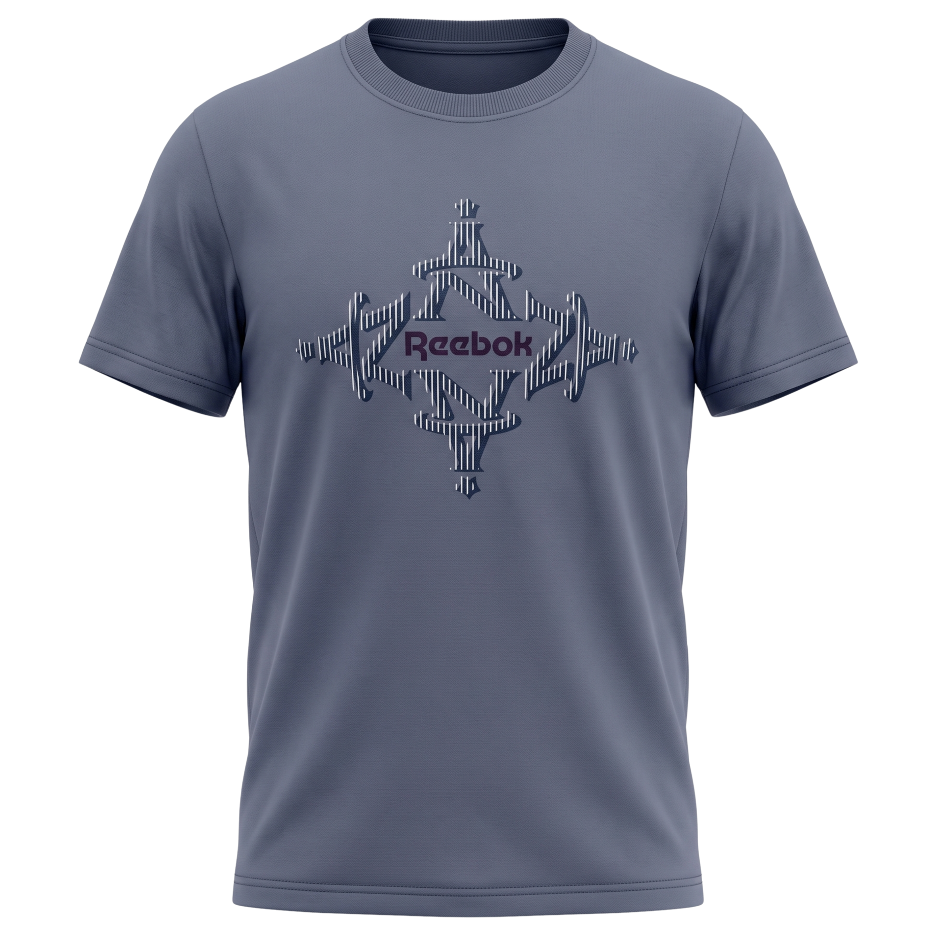 Gray Reebok T-shirt with geometric graphic and logo on the chest