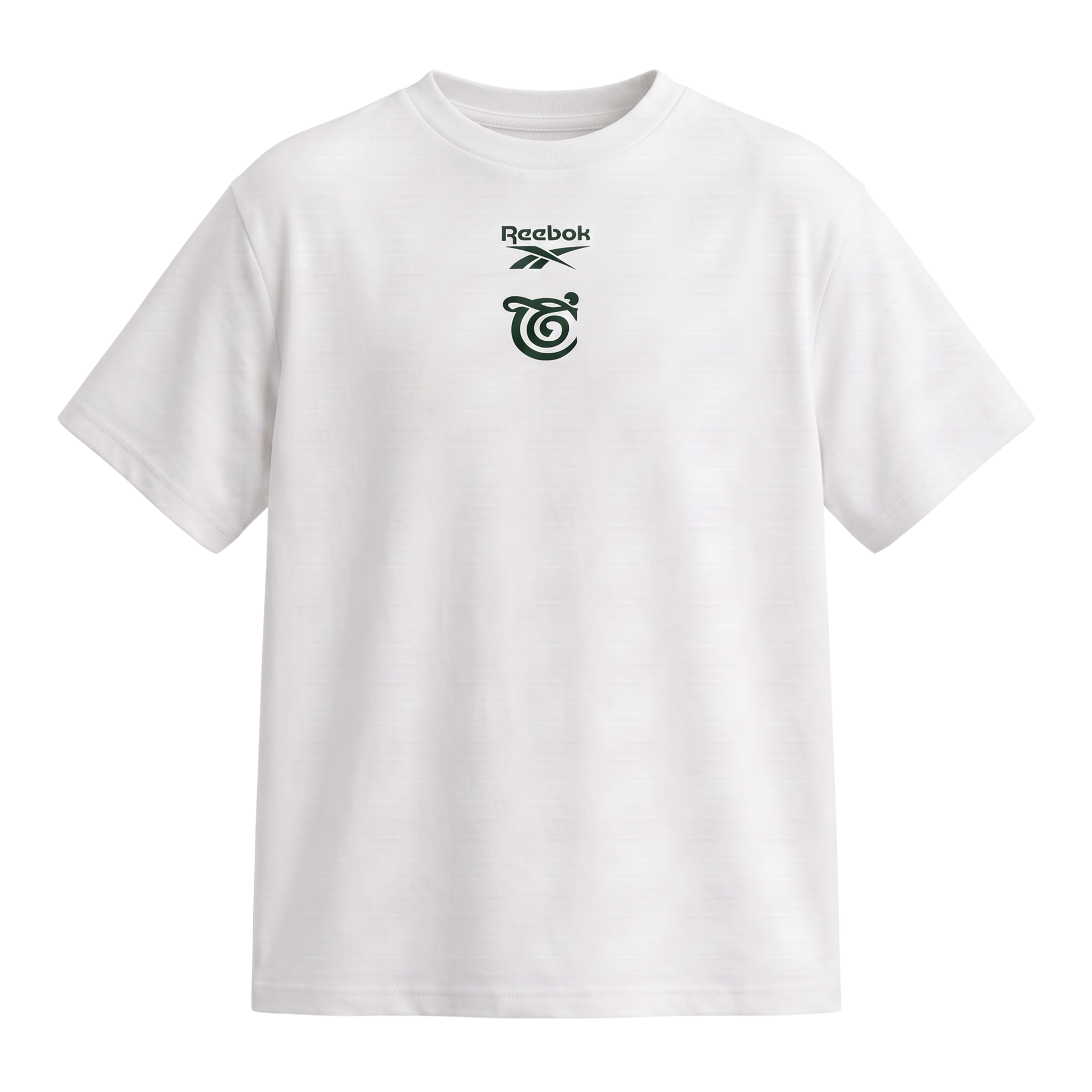 White Reebok T-shirt with small black logo centered on the chest