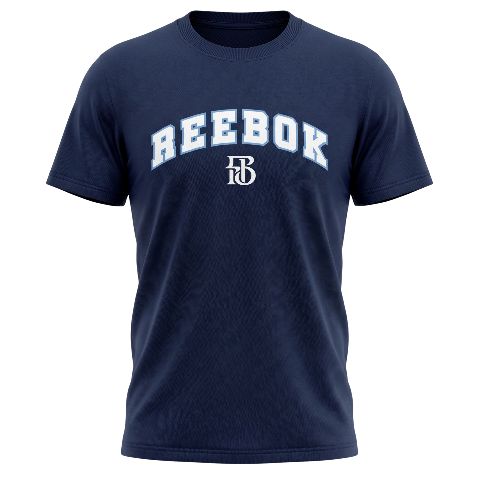 Navy blue Reebok T-shirt with white logo centered on the chest