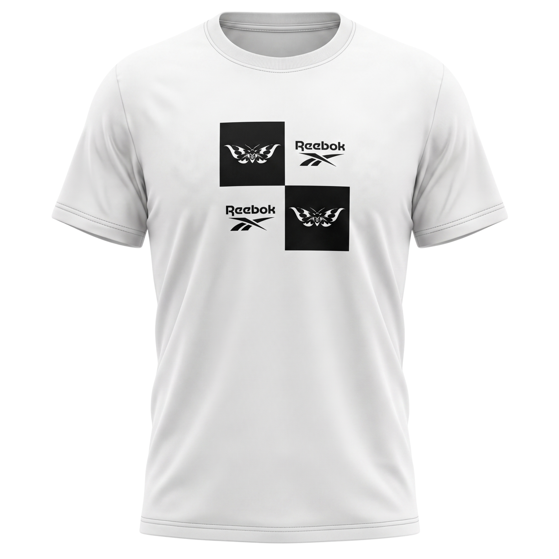 White Reebok T-shirt with black logo blocks on the chest
