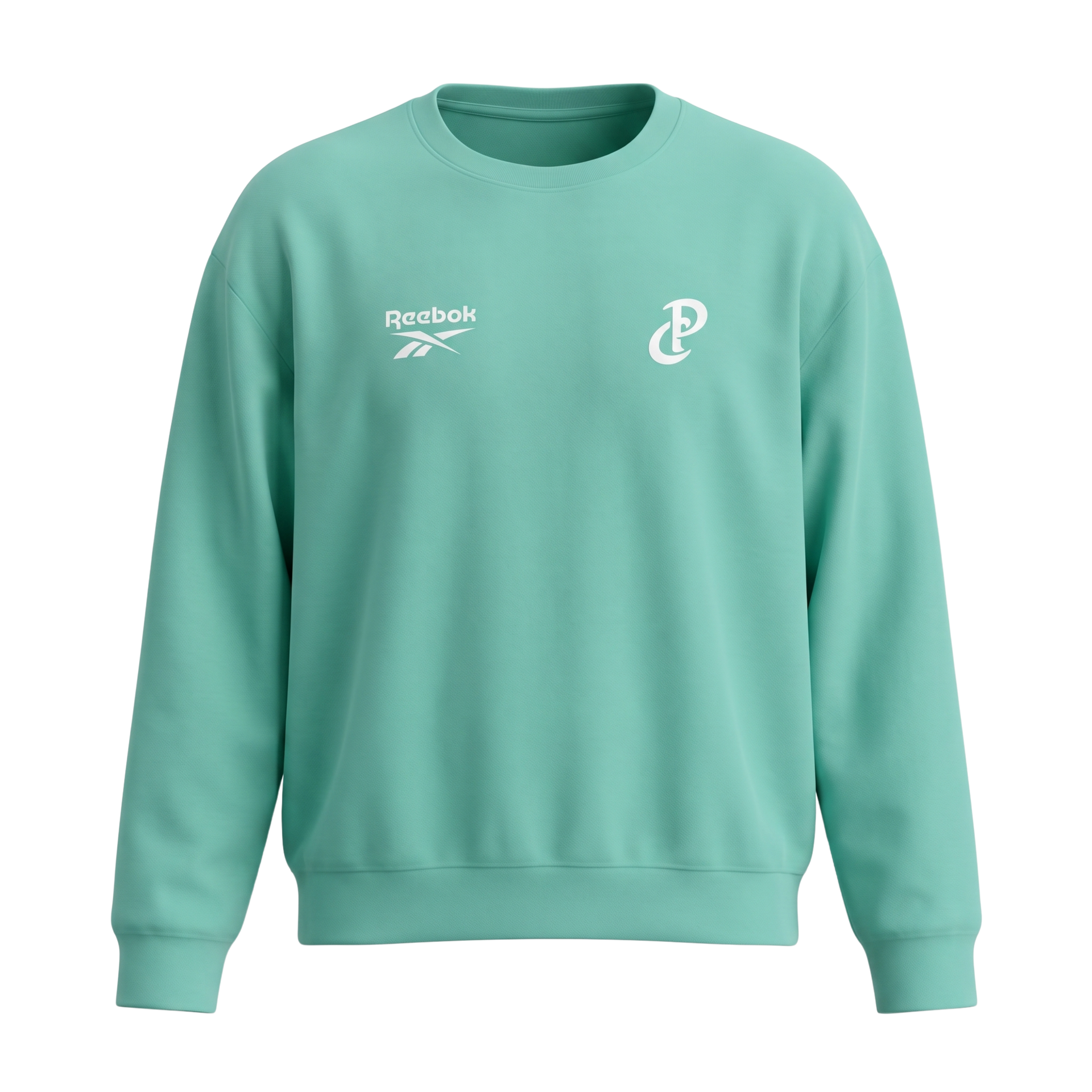 Mint green crewneck sweatshirt with a Reebok logo on the chest