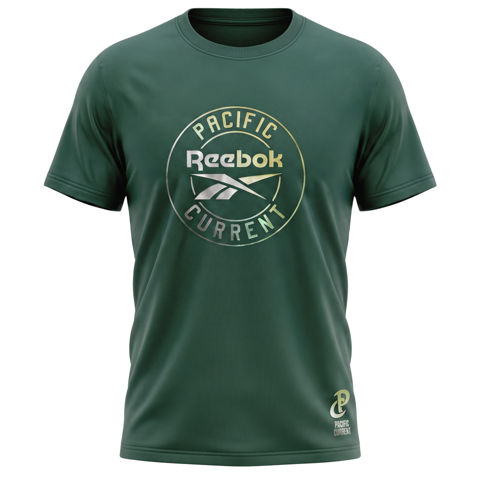 Dark green Reebok Pacific Current T-shirt with circular logo graphic on the chest