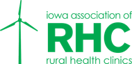 Iowa Association of Rural Health Clinics logo with windmill as a visual next to blocked green lettering