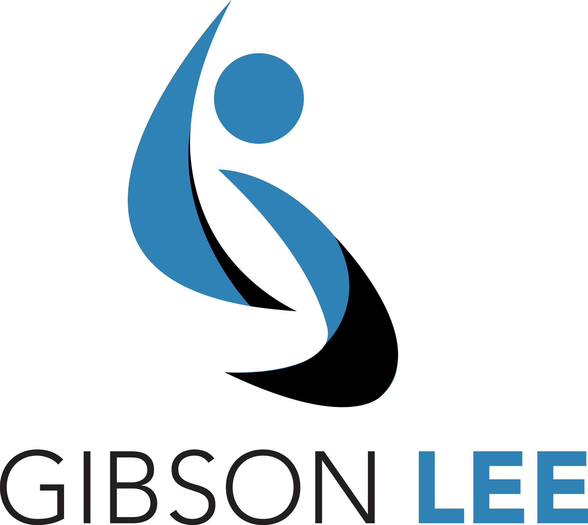 Gibson Lee logo with blue and black abstract person icon above the name.