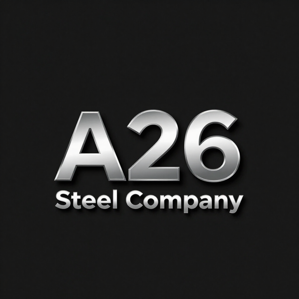A26 Steel Company logo in metallic silver text on a dark background