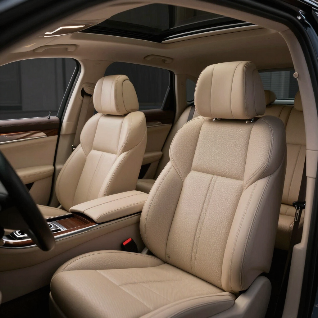 Executive sedan interior with cream leather seats