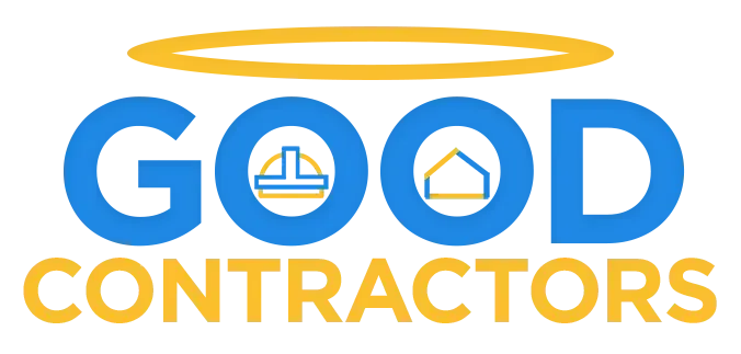 A blue and yellow logo for good contractors