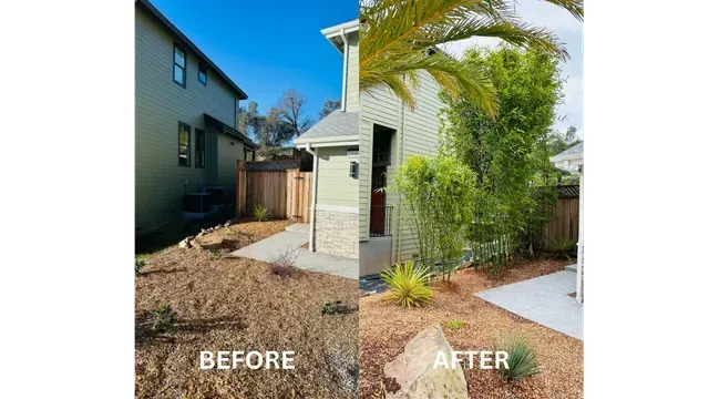 There is a before and after picture of a house.