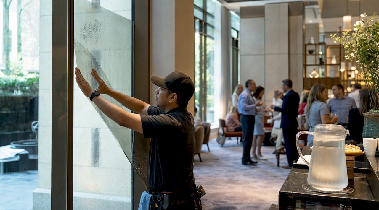 Hotel lobby window film