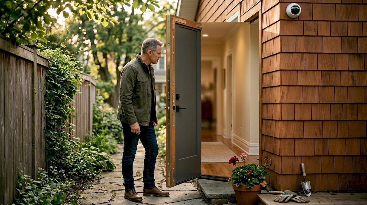 Smart video doorbell on front entrance