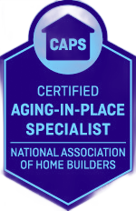 Blue CAPS badge reading “Certified Aging-in-Place Specialist” from the National Association of Home Builders