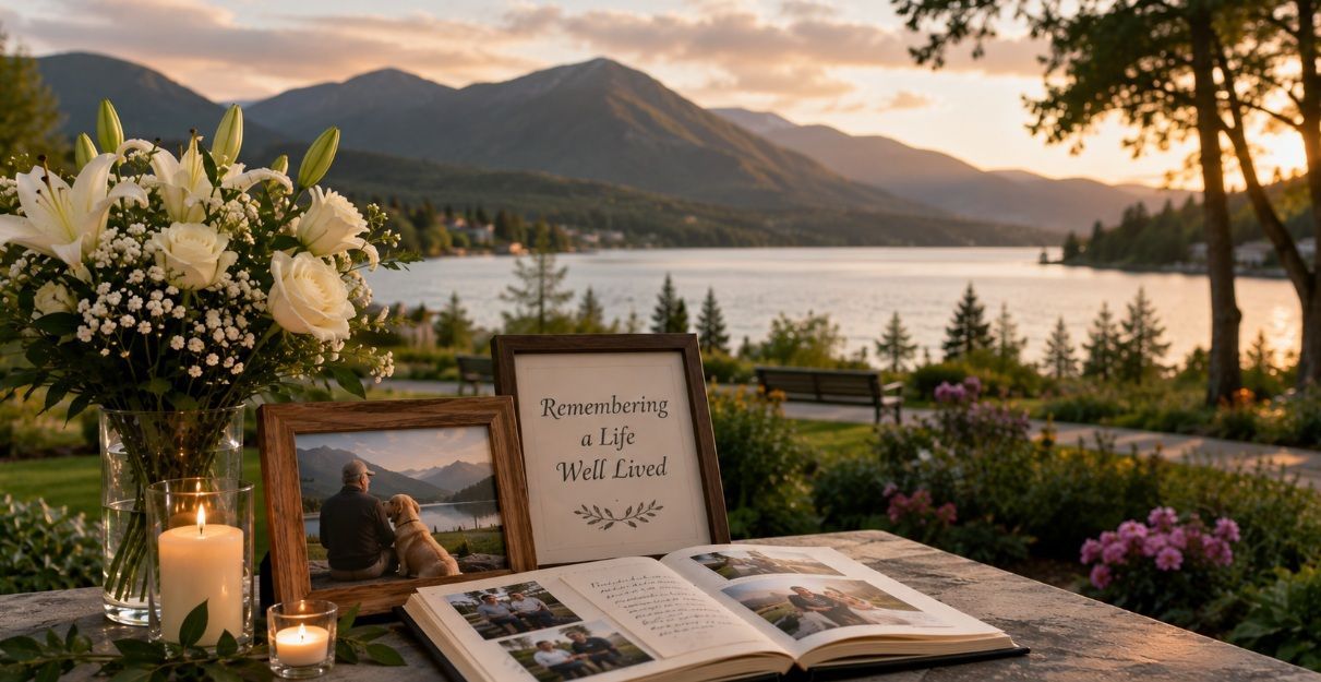 memorial by a mountain lake representing compassionate funeral homes Coeur D’Alene, ID.
