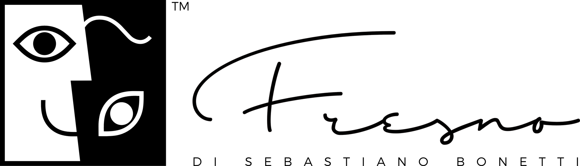 Logo featuring a split black-and-white face icon next to the script text 