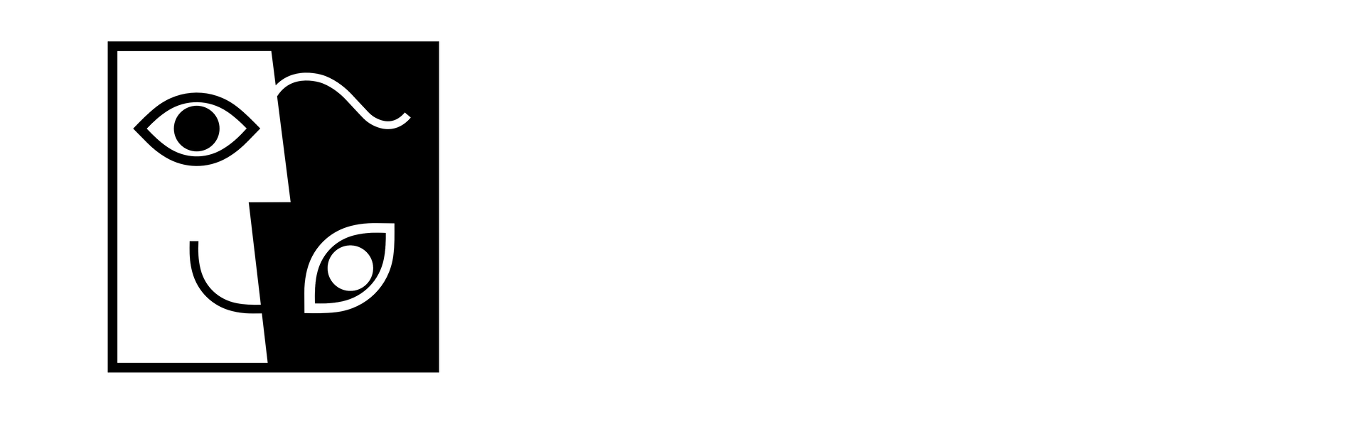 A square logo featuring a split face with a white profile on the left and a black silhouette with an eye on the right.