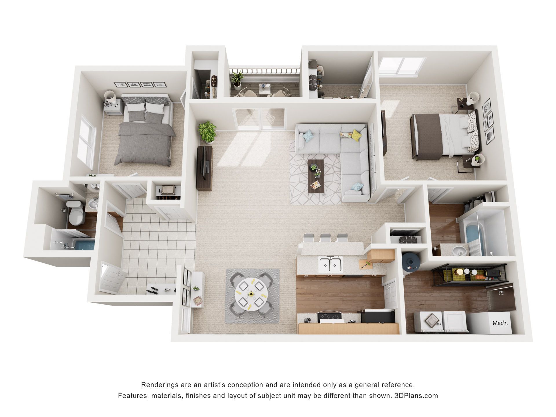Lilypad - 2bed / 2bath -Apartment floorplan 