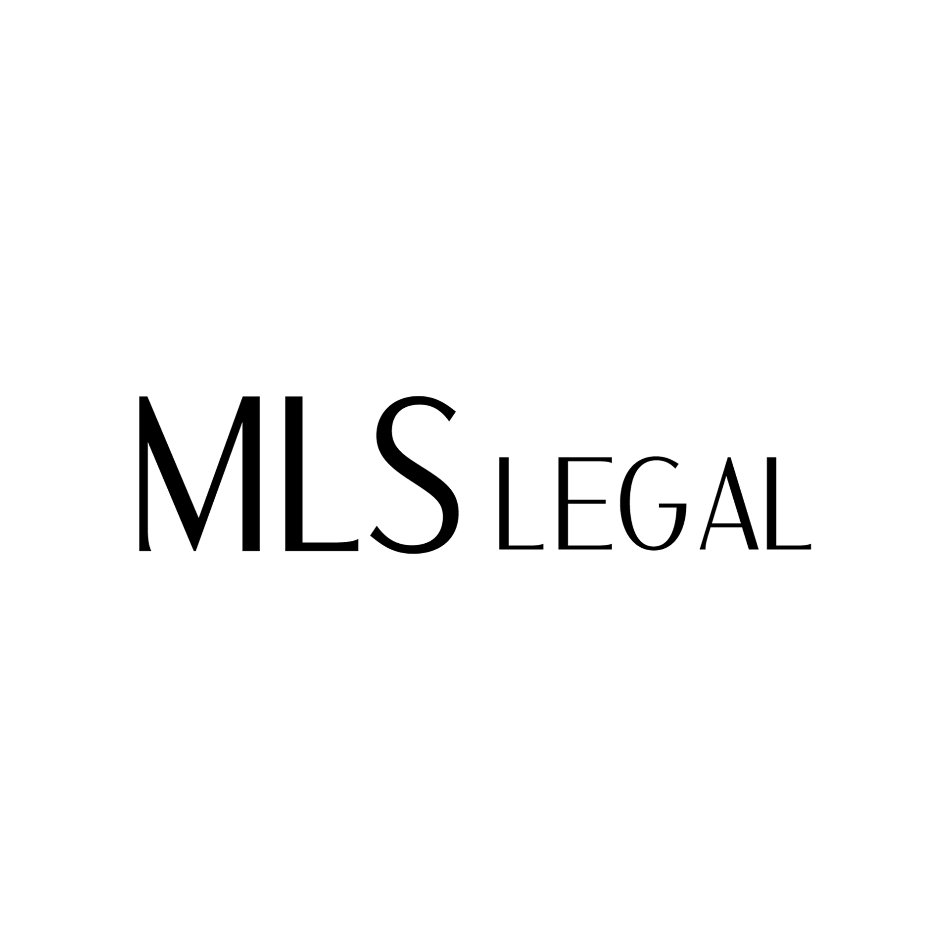 the mls legal logo is black and white on a white background .