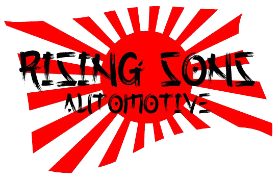 Rising sons automotive logo with a red and white sun