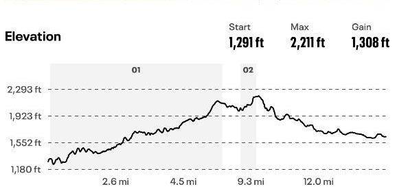 A graph showing the elevation of a mountain