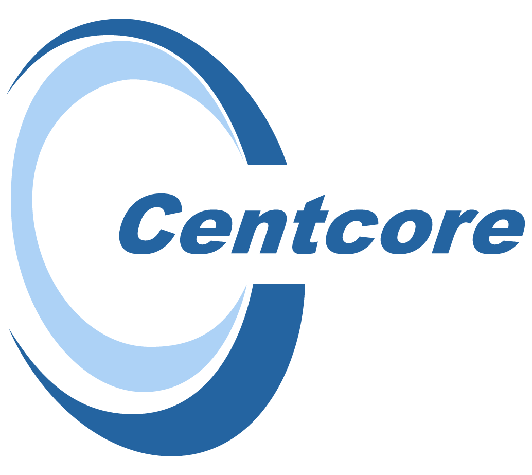 Centcore logo with blue stylized C and blue text on white background