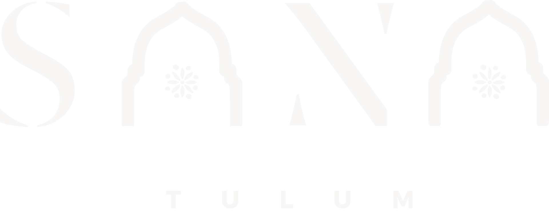 Sana Tulum logo in white: text with decorative arched elements, and 