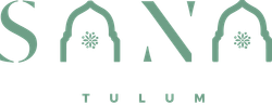 Logo for Sana Tulum, green text with archway graphic.