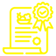 a yellow icon of a certificate with a crown and ribbon .