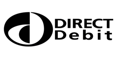 Direct Debit logo with black circular icon and bold black text on white background