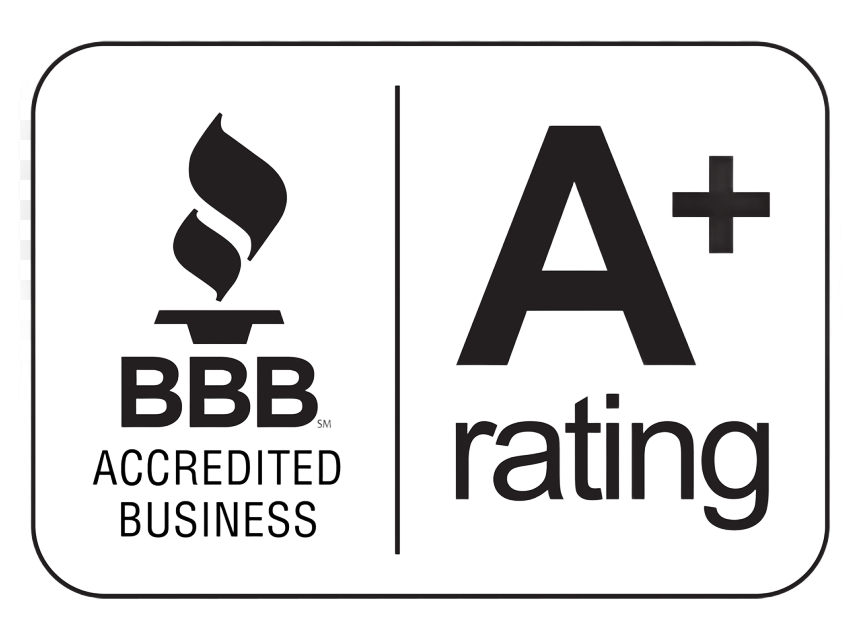 BBB Accredited Business A+ rating logo in black and white