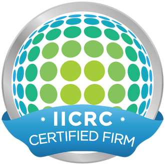 ICRC Certified Firm logo with blue ribbon and green-blue globe dots