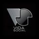 Black and gray “Vida Social” logo with geometric abstract icon on a black background