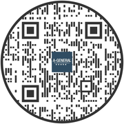 Circular black-and-white QR code with a small A-General logo in the center.